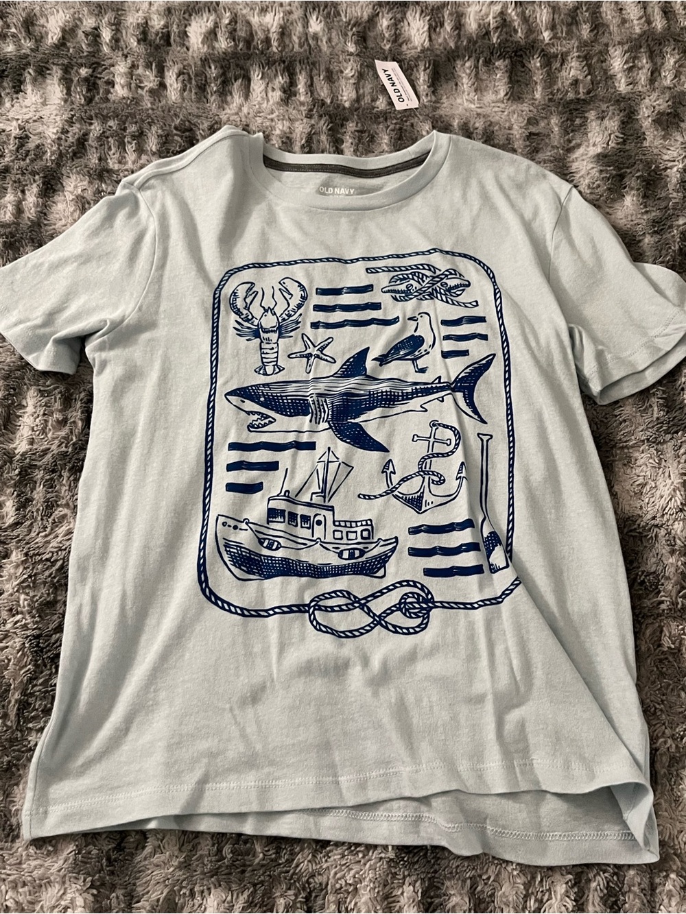 Old Navy Light Blue Short-Sleeve Tee with Navy Nautical Print